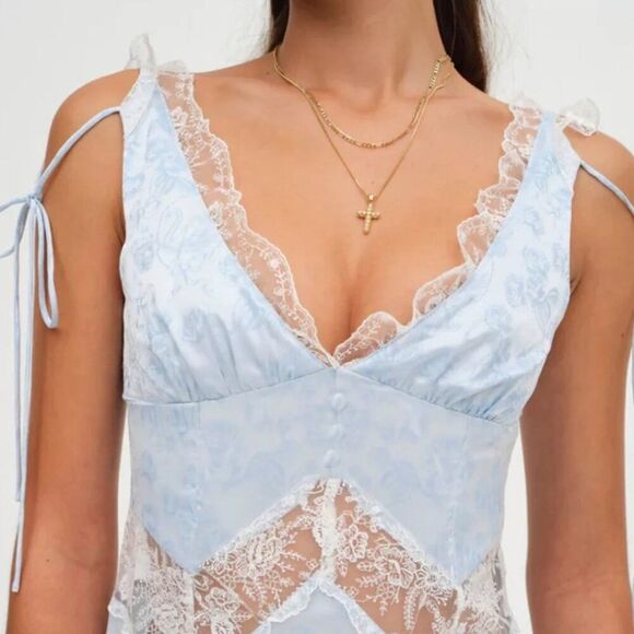 FOR LOVE & LEMONS Hattie Jacquard Maxi Dress In Blue (size S) NWT - Picture 3 of 13